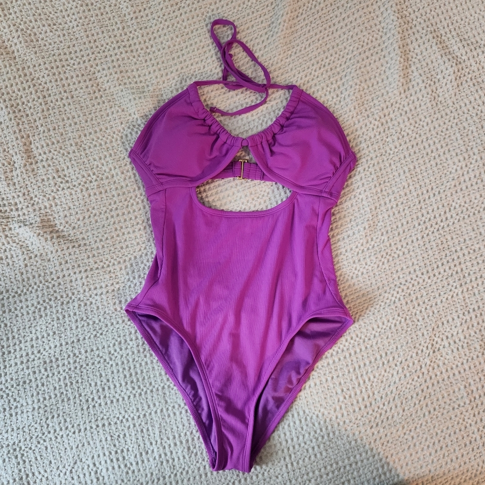 Purple Halter Cutout Swimsuit